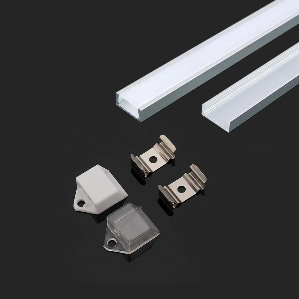Monteringssæt med diffuser til LED stribe overflade - 2000x15,55x5,9mm, sølv