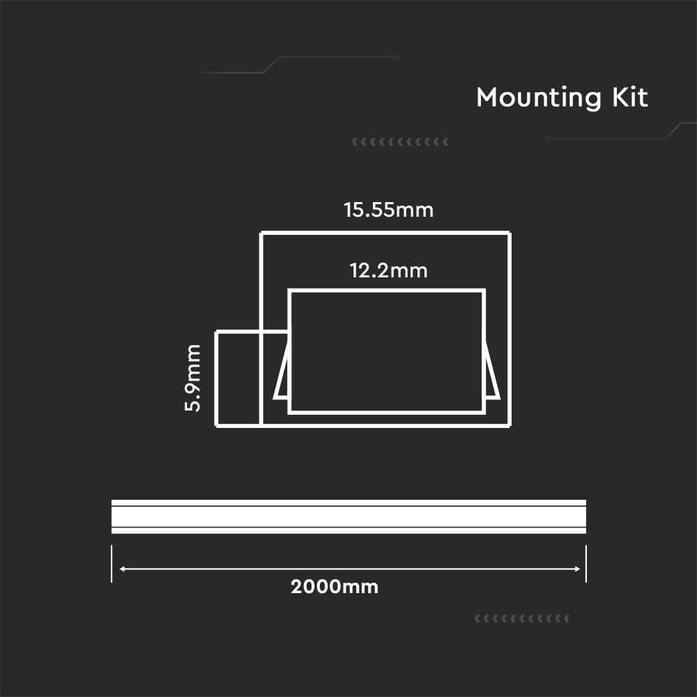 Monteringssæt med diffuser til LED stribe overflade - 2000x15,55x5,9mm, sølv