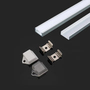 Monteringssæt med diffuser til LED stribe overflade - 2000x15,55x5,9mm, sølv
