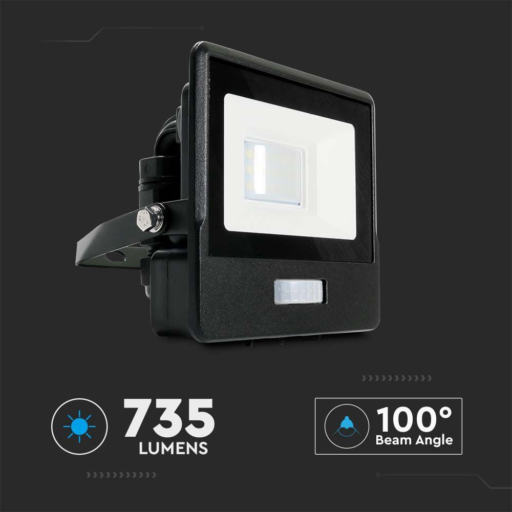 10W LED Projektør med PIR Sensor, Samsung Chip, 4000K, Sort Hus - Energibesparende belysning til udendørs brug