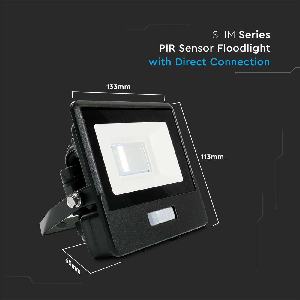 10W LED Projektør med PIR Sensor, Samsung Chip, 4000K, Sort Hus - Energibesparende belysning til udendørs brug