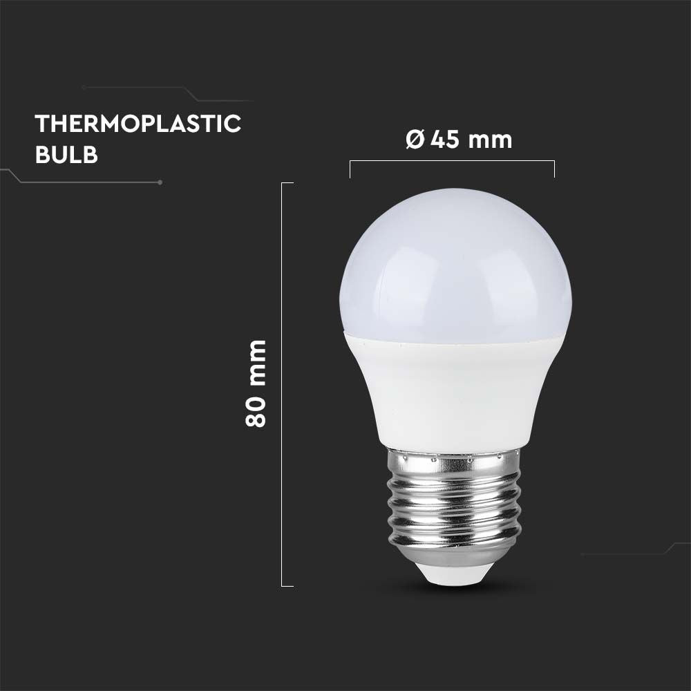 4.5W Plastik Pære E27 - G45, 3000K, 470lm, RA80 - Energibesparende LED lyspære til stor fatning E27, varmhvidt lys