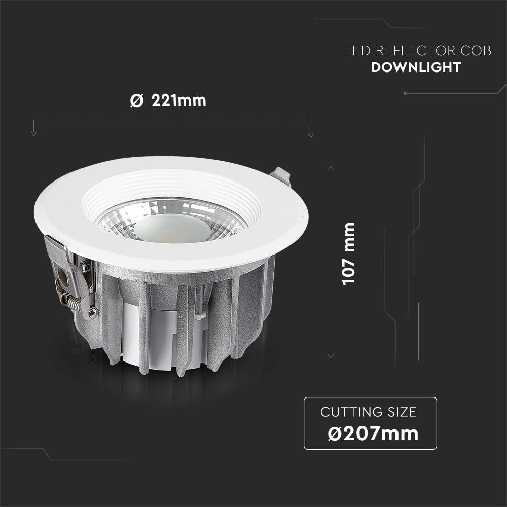 40W Reflektor Downlight - LED, COB, 4000K, Høj Lumen, RA80 - 4800lm