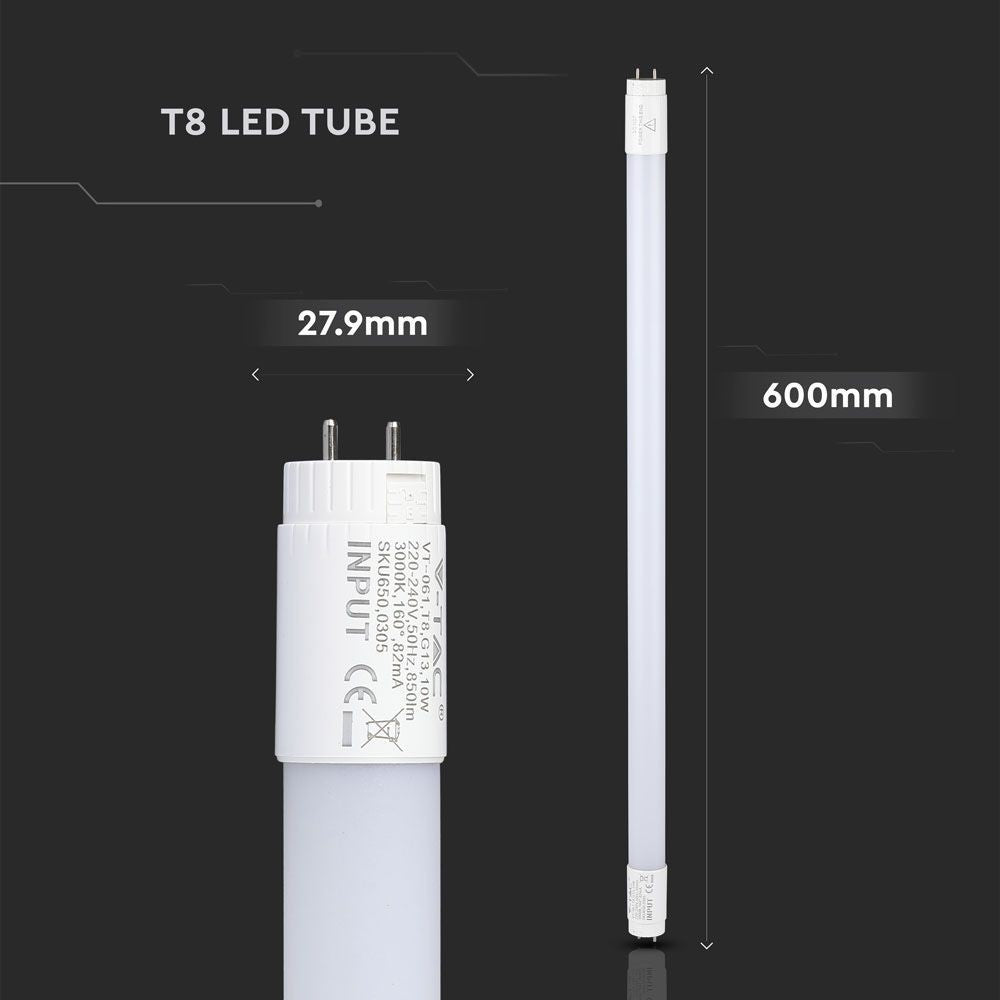 V-Tac T8-Samsung60 - 10W LED rør, erstatter 18W lysstofrør, Samsung LED chip, 5 års garanti