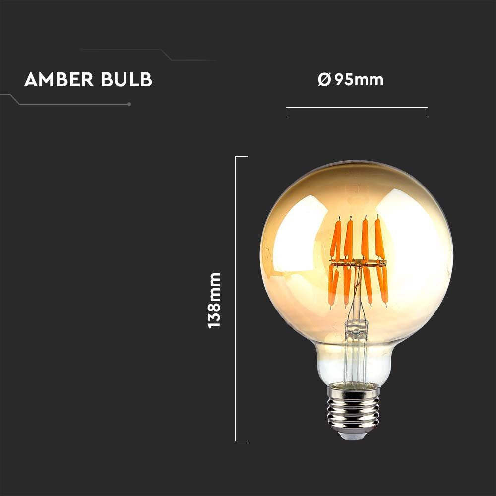 G95 LED Kultrådspære 8W E27 - Ravfarvet Glas, 2200K - Høj kvalitet og elegant design til din belysning.