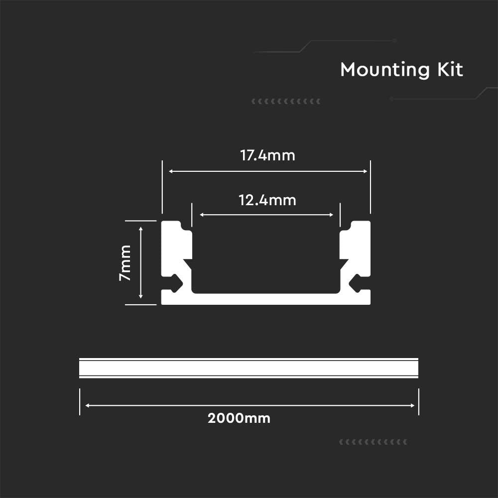 Monteringssæt med Diffuser til LED-Strip - 2000x17,4x7mm.