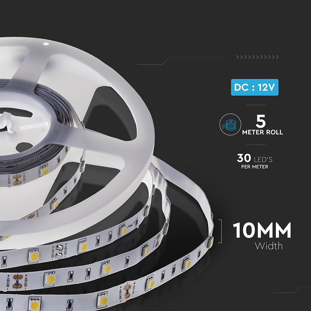 30 stk. LED-stribelys med en effekt på 4.8W, varm hvidt lys (3000K) og beskyttelsesklasse IP20