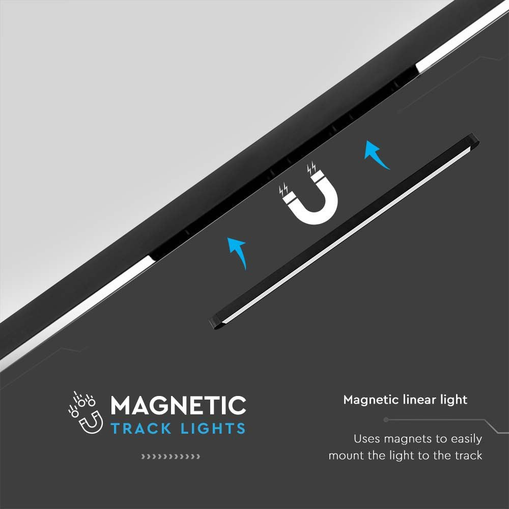 22W LED Ultra Tynd Magnetisk Skinnespot - Flood Light, 4000K, Sort Hus, 2500lm, RA80 - V-Tac Pro Serie, 3 Års Garanti