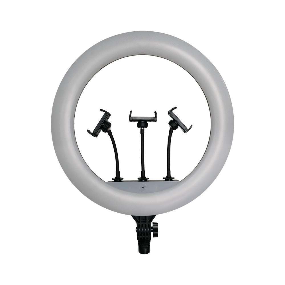 55W LED Ringlys - 18' m. 3 Telefonholdere og Fjernbetjening, 3200K-5800K, 6000lm, RA90