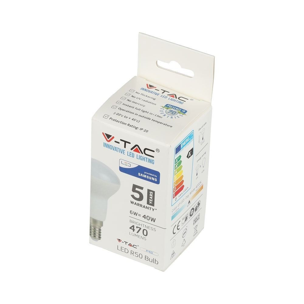 V-Tac 6W LED spotpære - Samsung LED chip, R50, E14, 450lm, RA80, 5 års garanti