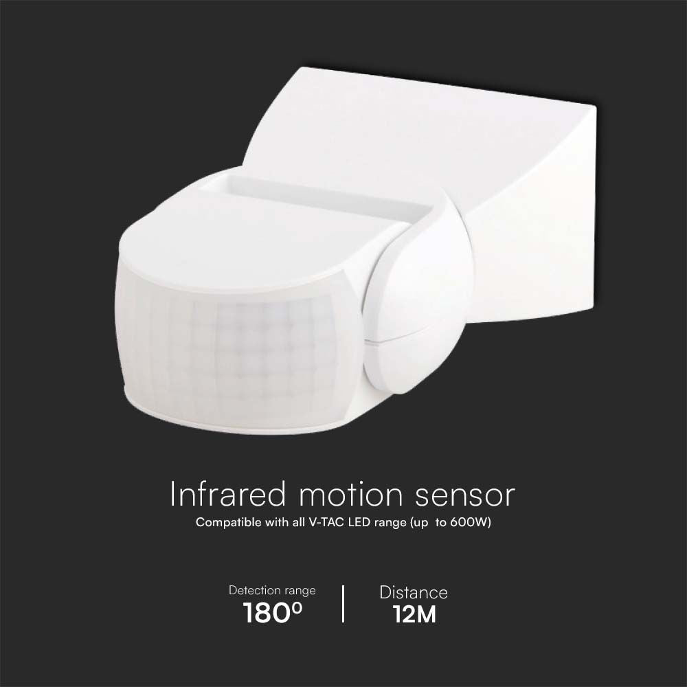 Infrarød Bevægelsessensor 180D, Hvid, IP65, 300W