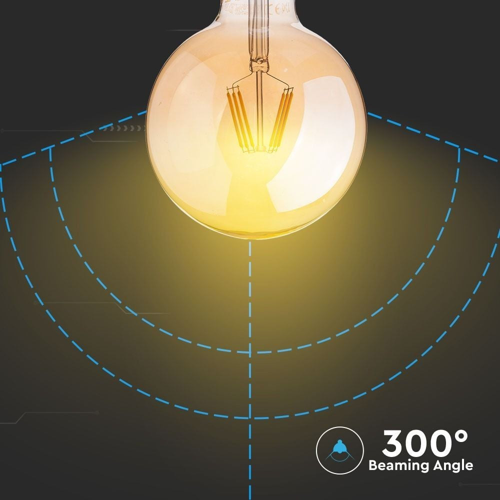 V-Tac 6W LED globepære - Kultråd, Ø12,5 cm, ekstra varm hvid, 2200K, E27