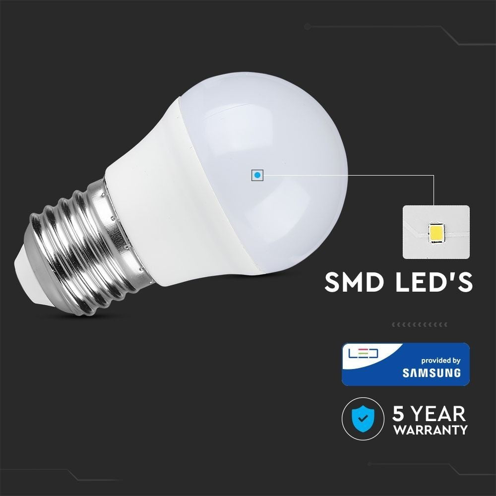 V-Tac 4,5W LED kronepære - Samsung LED chip, G45, E27, 5 års garanti