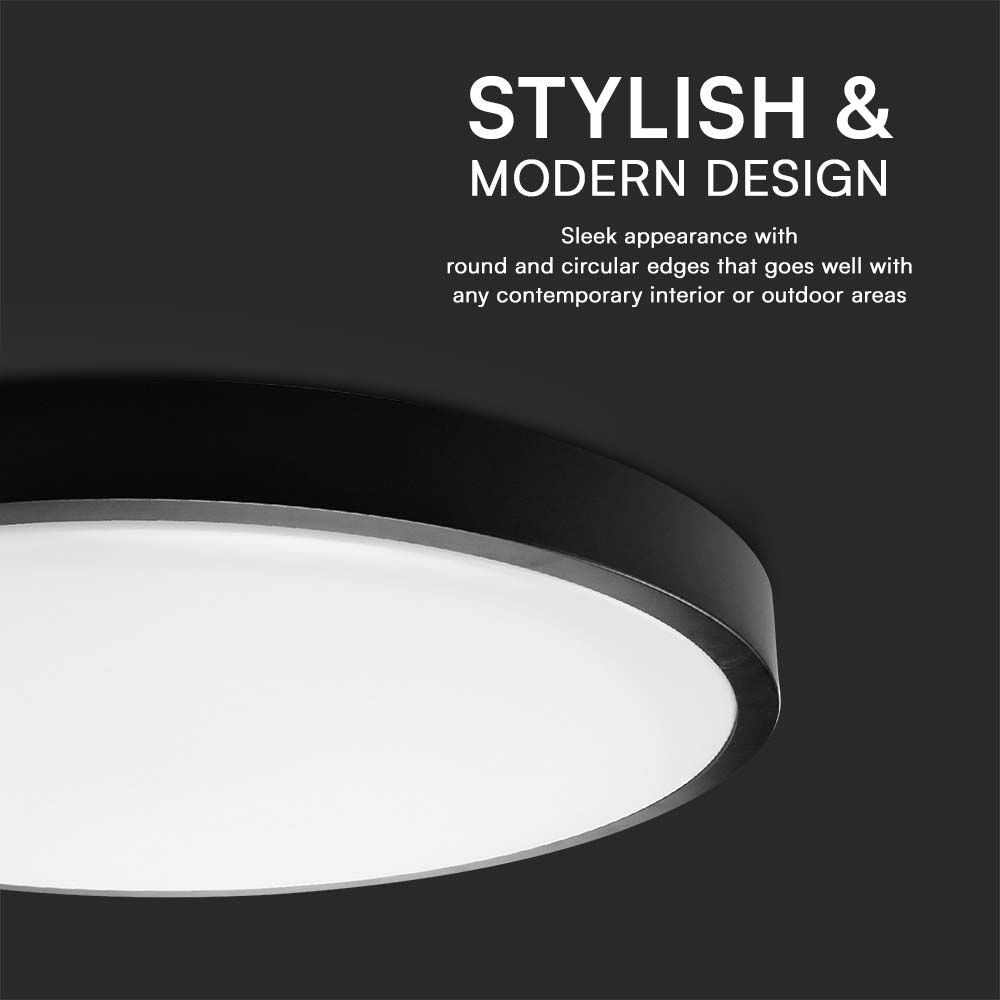 Sort rund LED kuppellampe, 18W, 3000K, IP44, RA80, 1830lm, sort ramme - 18W kuppelampe, LED, 3000K, rundt, sort, ramme, IP44