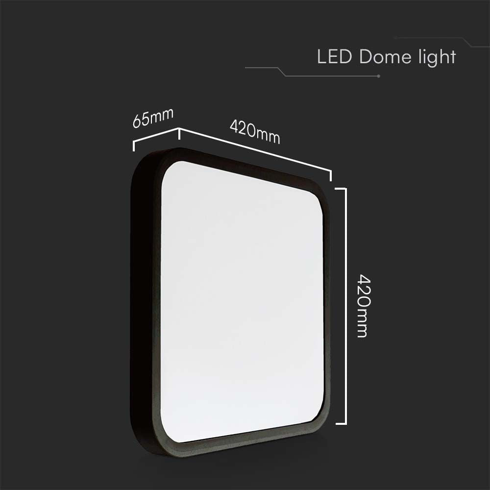 48W LED Kuppellampe - 3000K, kvadratisk, sort ramme, IP44, RA80 - 5160lm