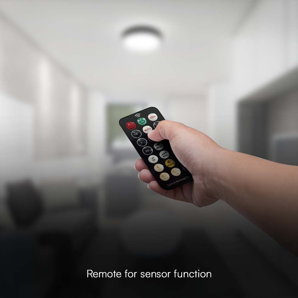18W LED Loftbelysning med Mikrobølgesensor, 4000K, Sort Ramme, IP44 - Rund
