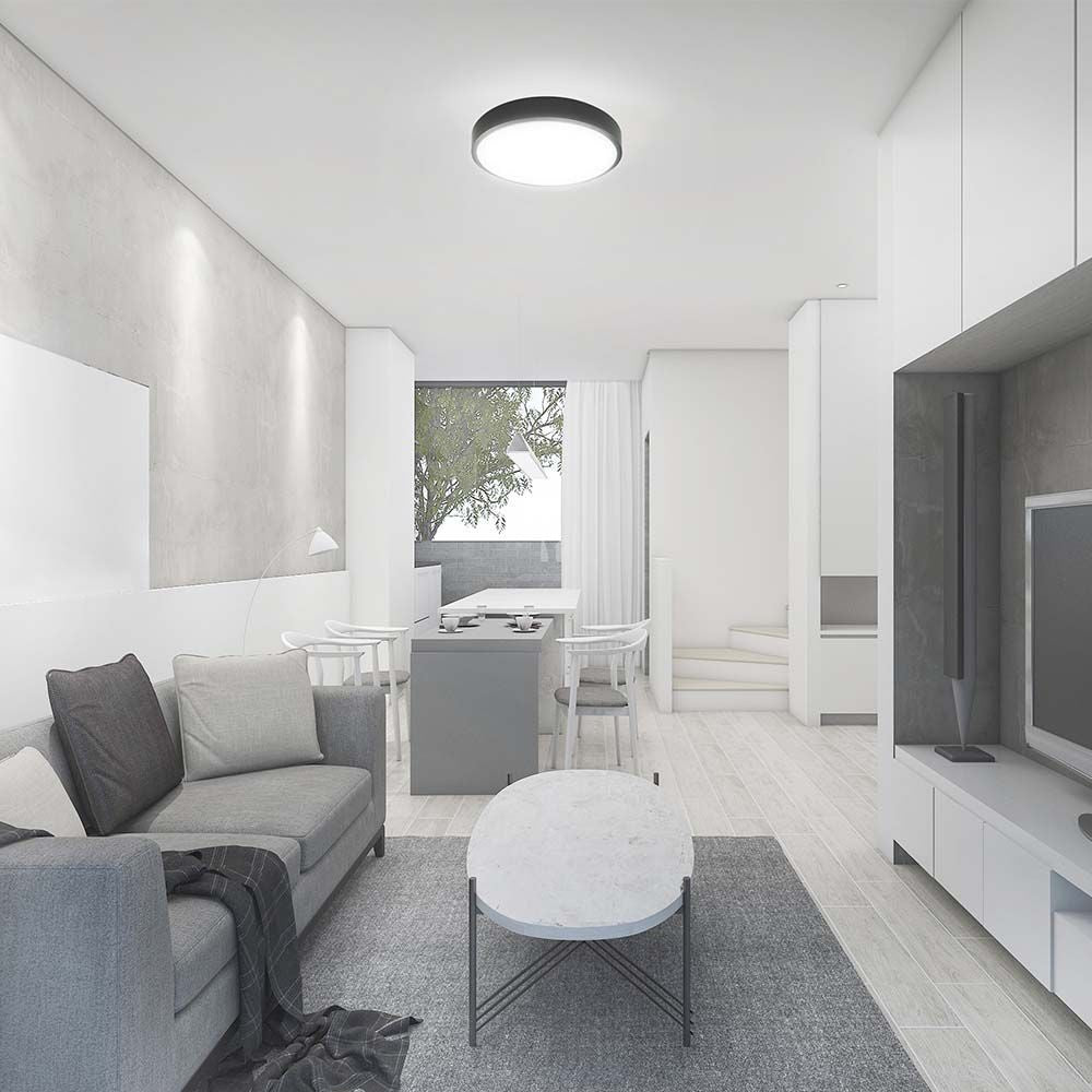 Loftlampe LED med mikrobølgesensor, 36W, 4000K, rund sort ramme, IP44 - Perfekt til belysning af rummet