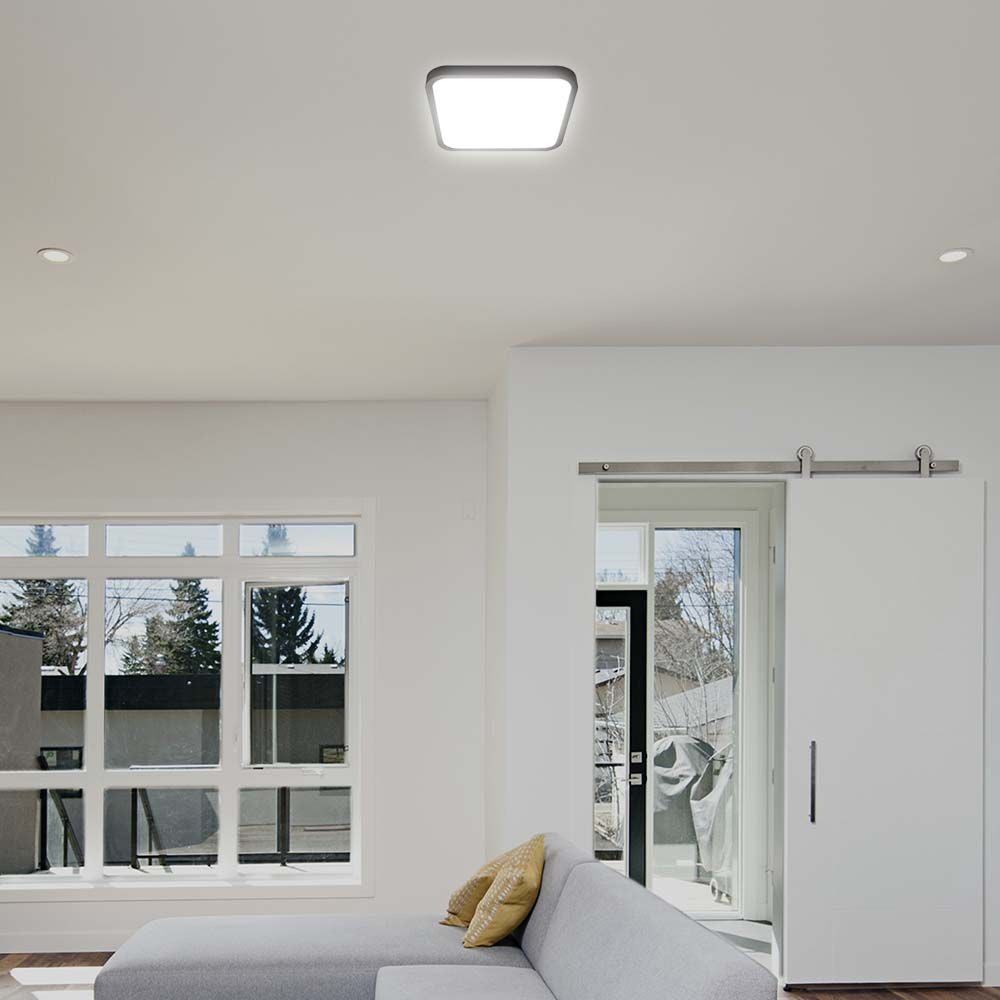 18W LED Dome Lys med Mikrobølgesensor, 4000K, Sort Ramme, IP44, Firkantet - Ideel til belysning med energibesparende LED-teknologi
