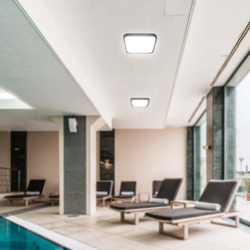 18W LED Dome Lys med Mikrobølgesensor, 4000K, Sort Ramme, IP44, Firkantet - Ideel til belysning med energibesparende LED-teknologi