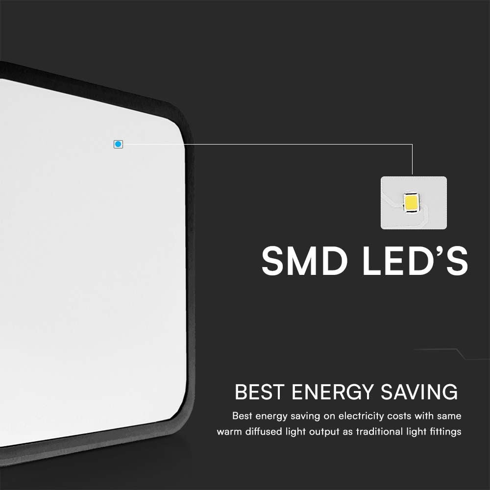 18W LED Dome Lys med Mikrobølgesensor, 4000K, Sort Ramme, IP44, Firkantet - Ideel til belysning med energibesparende LED-teknologi