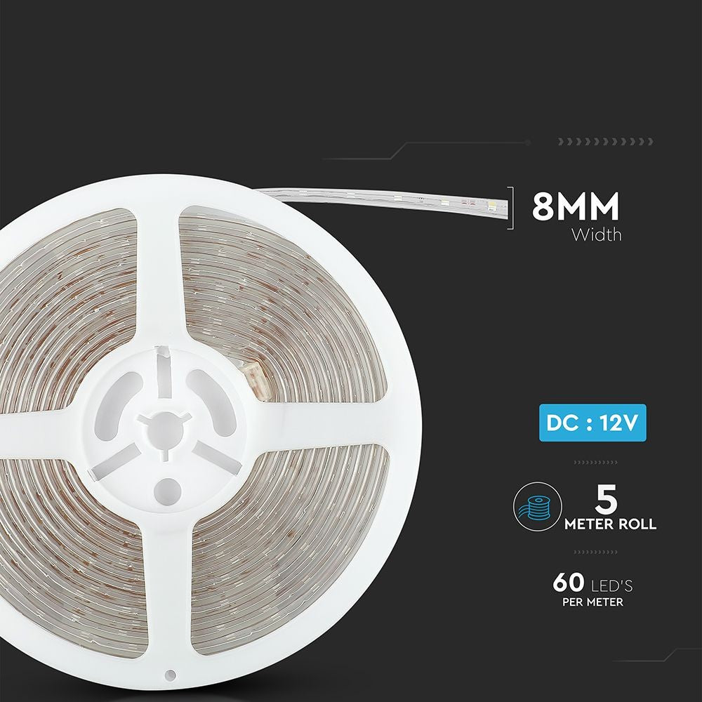 60 LED Stribe Lys 5W - Klar Hvid 6500K, Vandtæt (IP65)