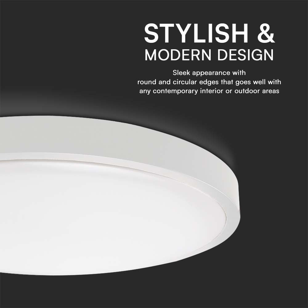 18W LED Dome Lys - Samsung Chip, 3000K, Rund, Hvid Ramme, IP44, 5 års garanti