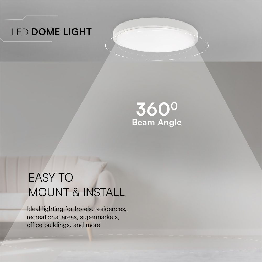 18W LED Dome Lys - Samsung Chip, 3000K, Rund, Hvid Ramme, IP44, 5 års garanti