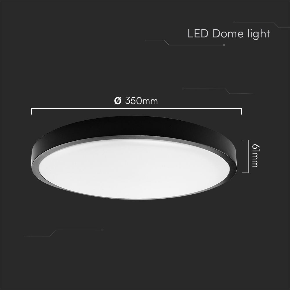 36W LED Dome Lys - Samsung Chip, 3000K, Rund, Sort Ramme, IP44, 5 Års Garanti