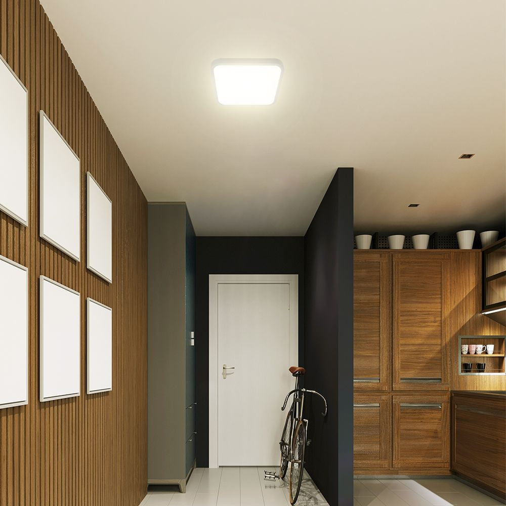 36W LED Kuppel Lys med Sensor og Samsung Chip i Hvid Ramme - 4000K, Firkantet Design, IP44 Beskyttelse