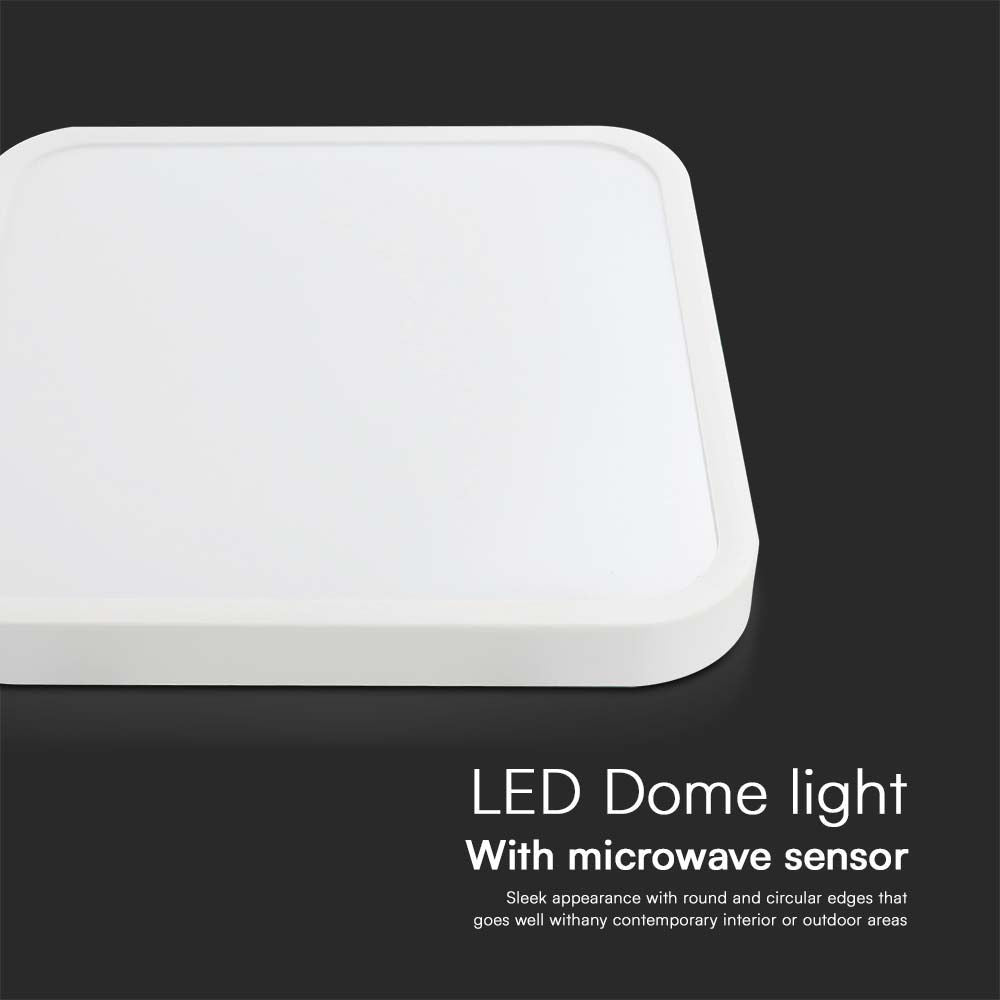 36W LED Kuppel Lys med Sensor og Samsung Chip i Hvid Ramme - 4000K, Firkantet Design, IP44 Beskyttelse