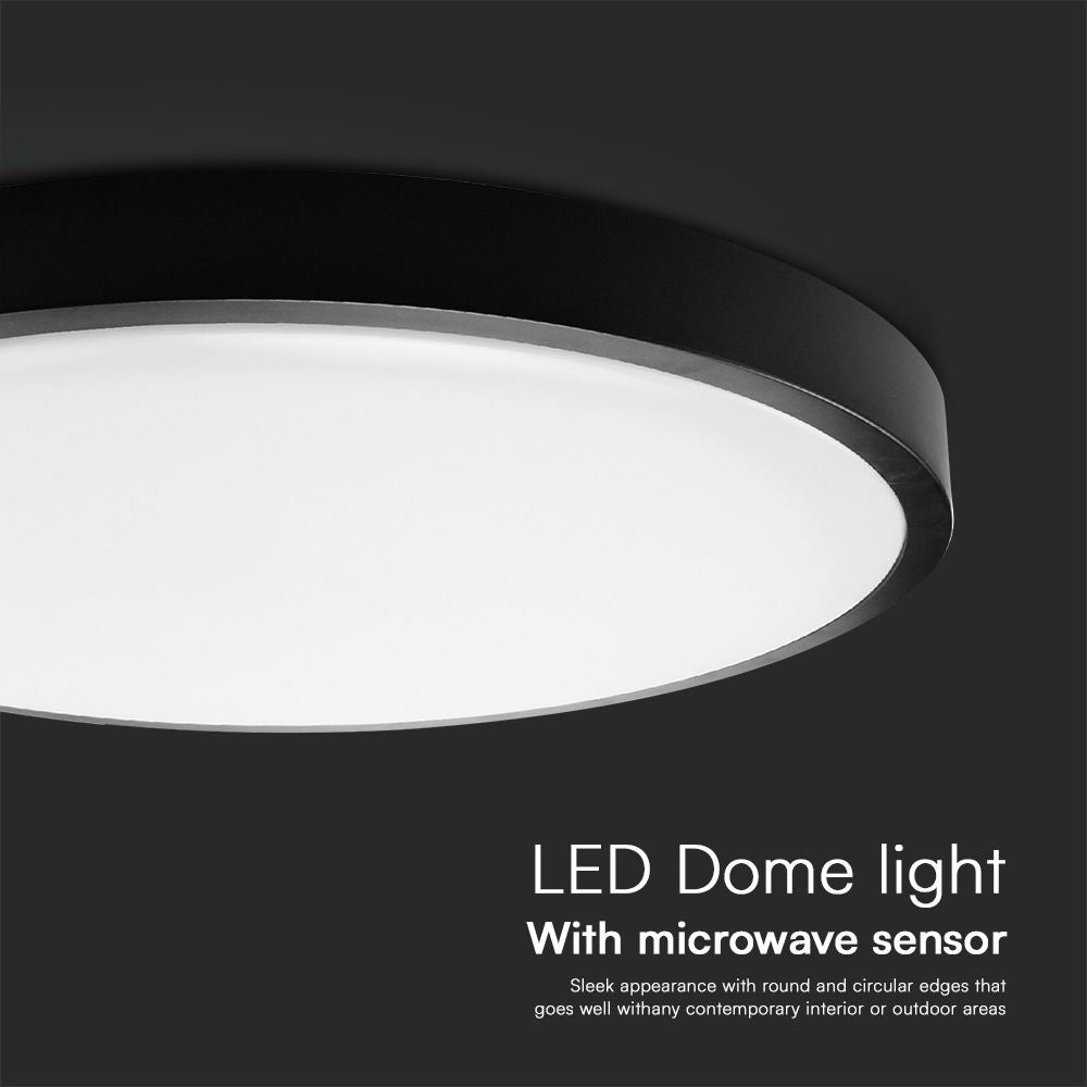 24W LED kuppellys med sensor og Samsung Chip i sort ramme, 4000K, rund design og IP44 beskyttelse