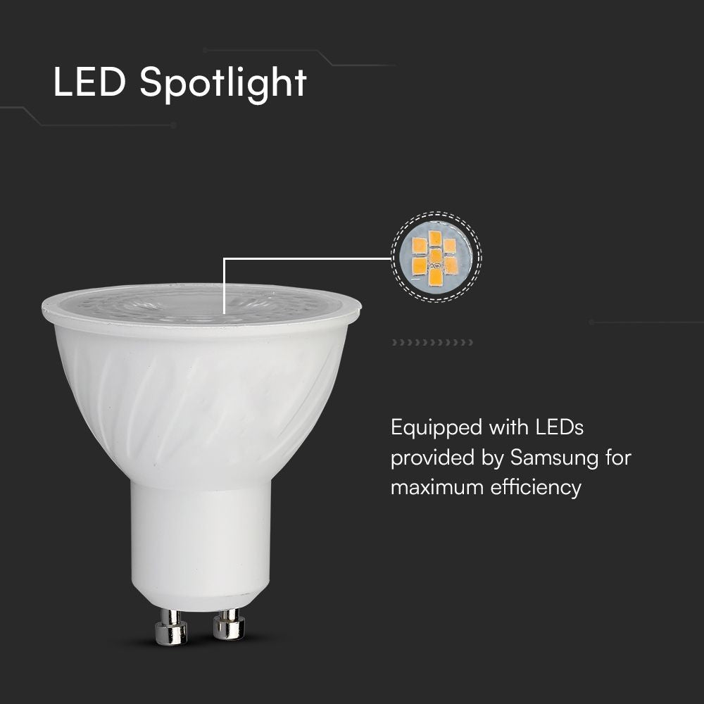 Plastik Spotlight med Linse, Samsung Chip, 6W GU10, 4000K, 445lm, RA80, 5 års garanti