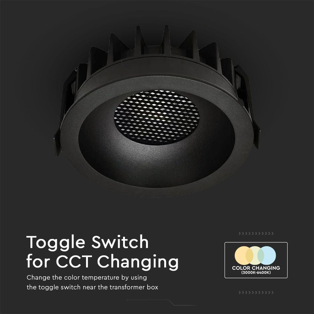 12W LED Honeycomb Downlight med Sort Ring og Sort Kølekrop - Perfekt til høj farvegengivelse (RA90)