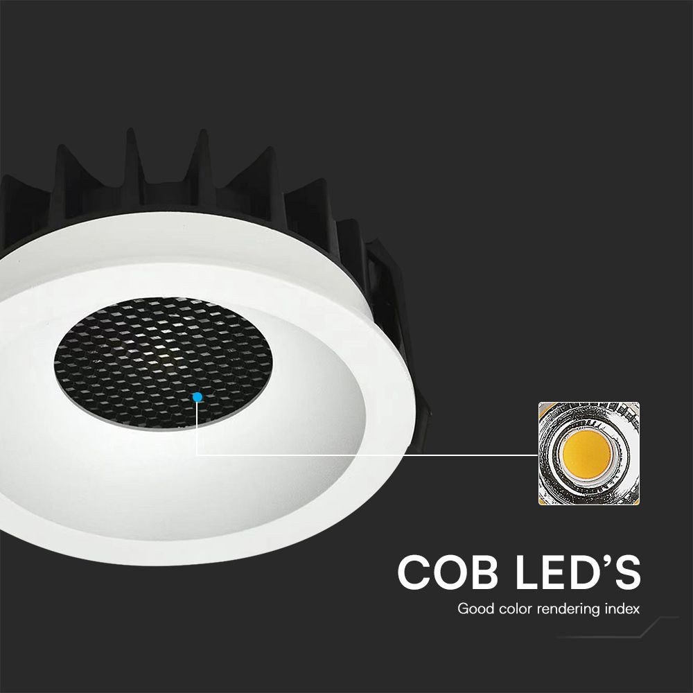 12W Honey Comb Downlight - 3-i-1, Hvid Ring + Sort, Varmtonet - Effekt: 12W, 1180lm, RA90