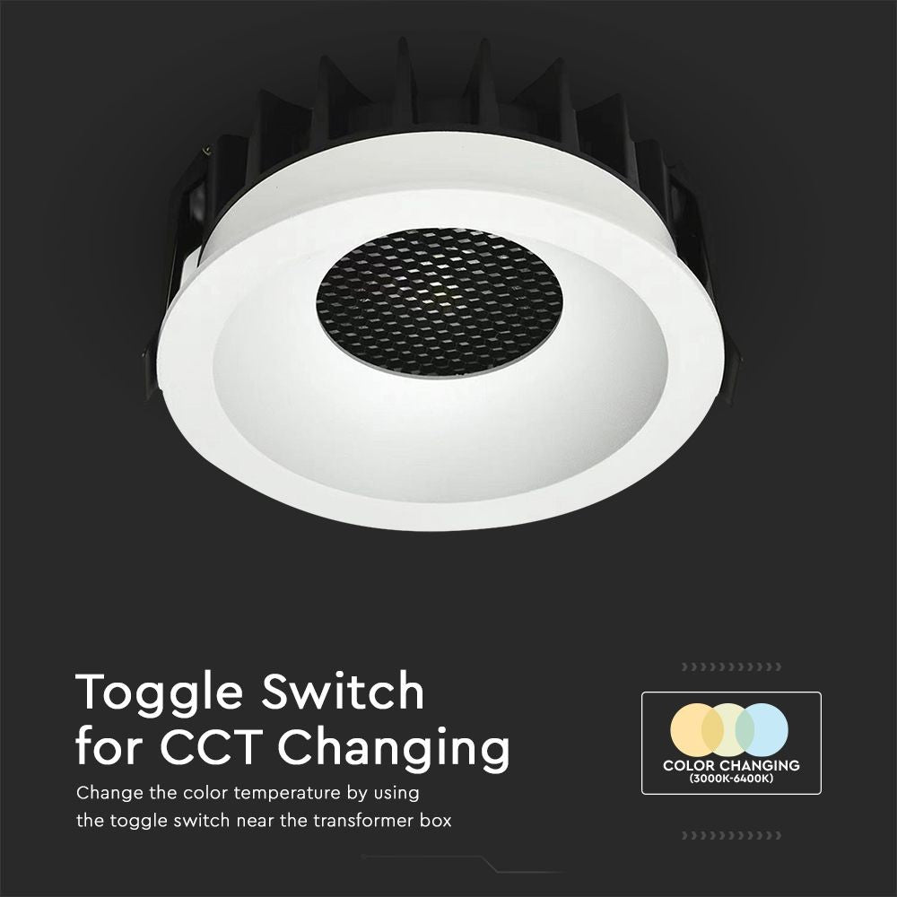 12W Honey Comb Downlight - 3-i-1, Hvid Ring + Sort, Varmtonet - Effekt: 12W, 1180lm, RA90