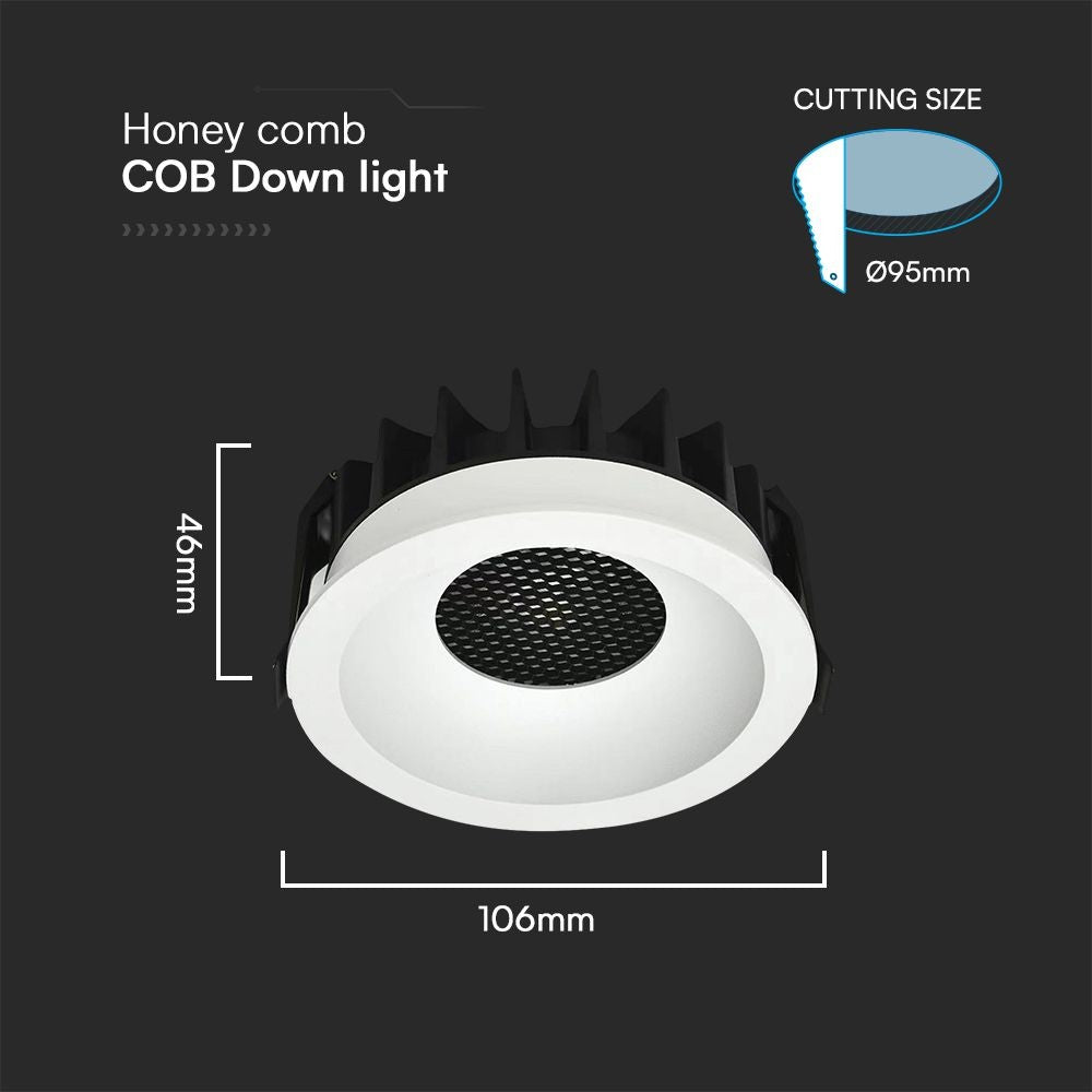 18W Honey Comb Downlight - LED, 3-i-1, Hvid Ring + Sort Varmelegeme - Effekt: 18W, 1860lm, RA90