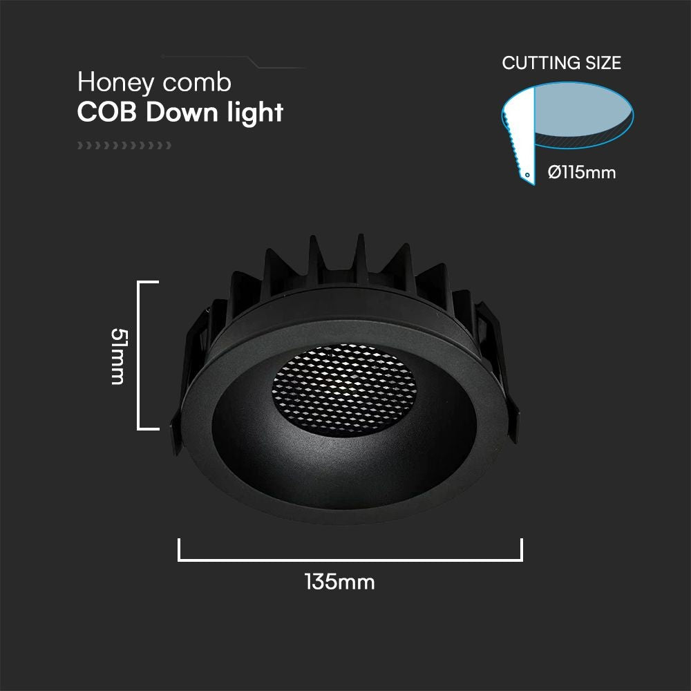 24W Honey Comb Downlight - 3i1 Sort Ring, Sort Opvarmning - Effektiv belysning med høj farvegengivelse (RA90) og 2540lm