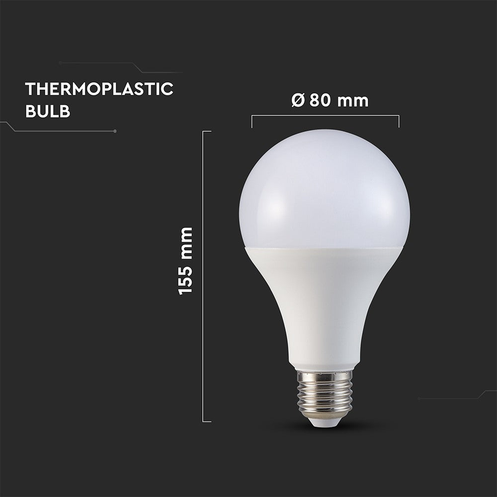 20W LED pære E27 - A80, plastik, 3000K, 2452lm - Energibesparende belysning med varmt hvidt lys til stor fatning (E27)