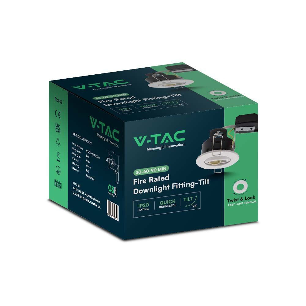 V-Tac indbygningsspot - GU10, hvid, IP20, 230V, 3 års producentgaranti