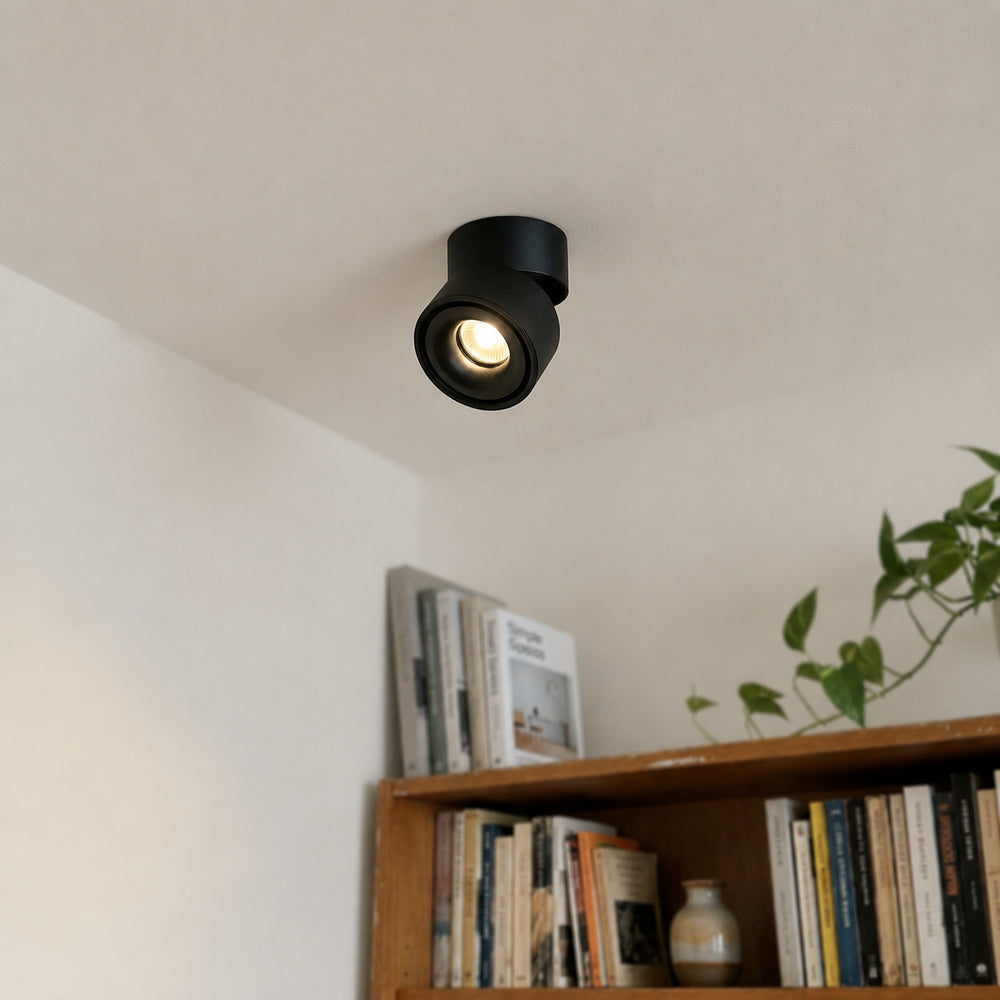 Dæmpbar sort LED loftspot med høj farvegengivelse (RA98) - 10W, justerbar, til påbygning - Effekt: 10W, Input: 230V, 1000lm.