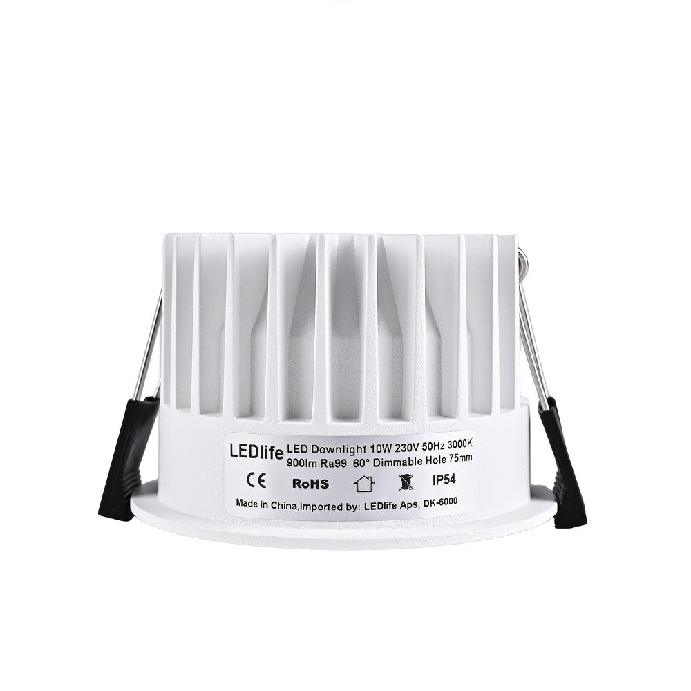 Dæmpbar hvid kant indbygningsspot 10W, Ø7,5 cm hul, Ø8,5 cm, 230V, RA99, 900lm, IP54
