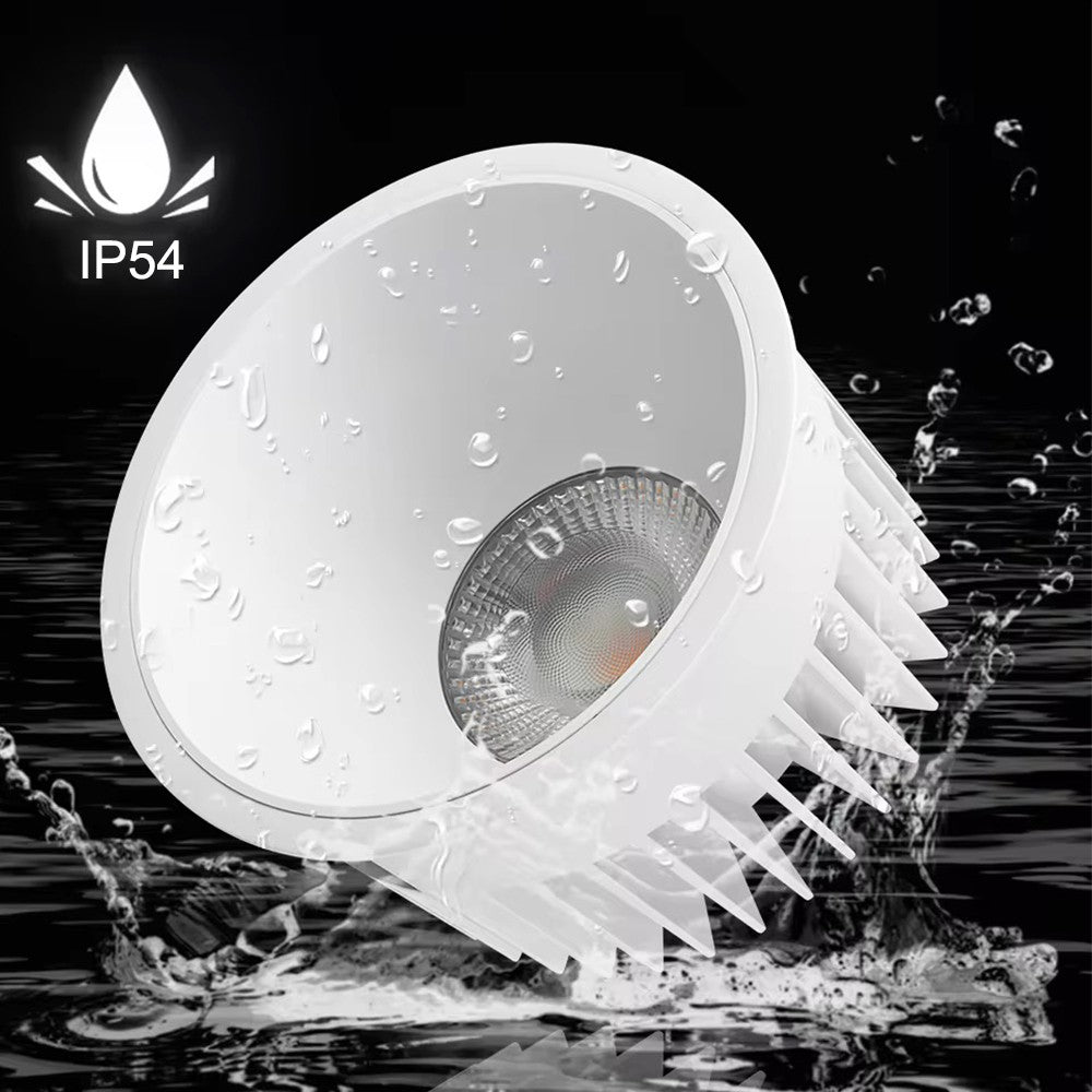 Dæmpbar hvid kant indbygningsspot 10W, Ø7,5 cm hul, Ø8,5 cm, 230V, RA99, 900lm, IP54