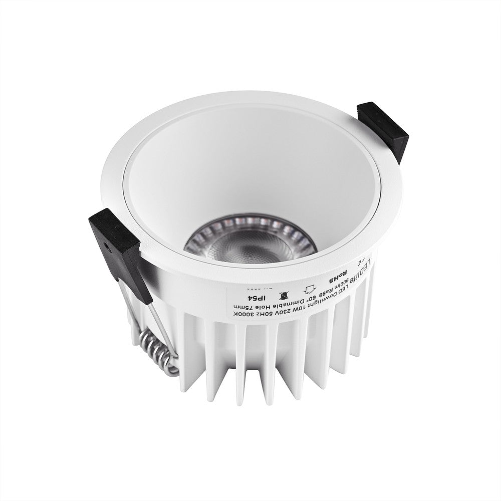 Dæmpbar hvid kant indbygningsspot 10W, Ø7,5 cm hul, Ø8,5 cm, 230V, RA99, 900lm, IP54