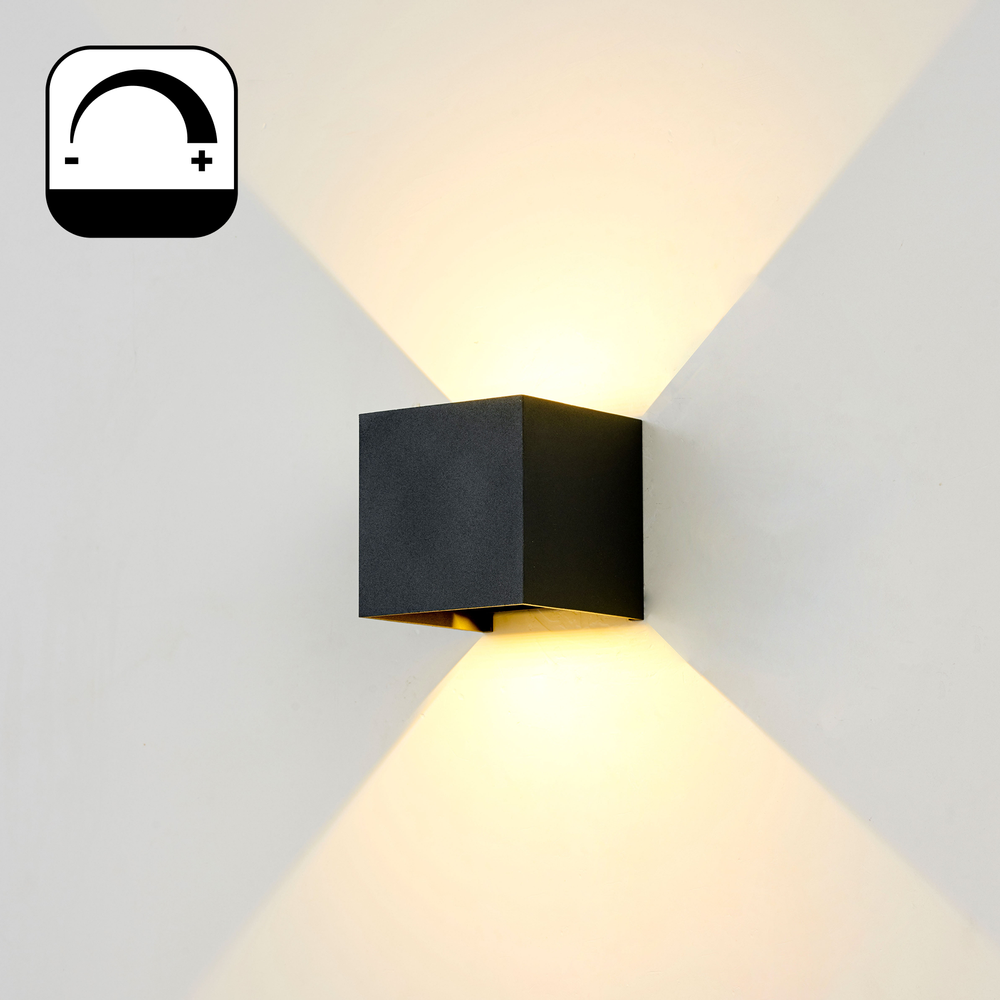 LEDlife CUBIC 6W Dæmpbar Sort Væglampe op/ned Justerbar IP65 inkl. Lyskilde - Inde/Ude Anvendelse