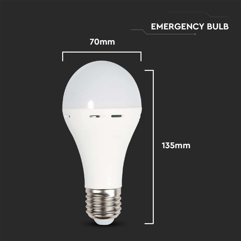 Nødplastlampe med batteri og 9W E27 fatning - 3 timers driftstid - 4000K - 720lm - RA80