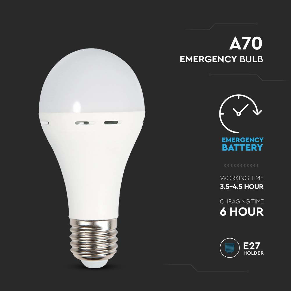 Nødplastlampe med batteri og 9W E27 fatning - 3 timers driftstid - 4000K - 720lm - RA80