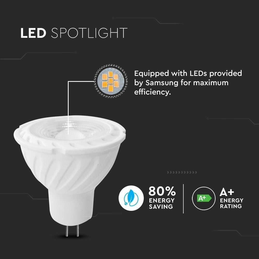 V-Tac 6,5W LED spotpære - Samsung LED chip, 12V, MR16 / GU5.3 - Erstatning for 55W, 450lm, RA80, 5 års garanti