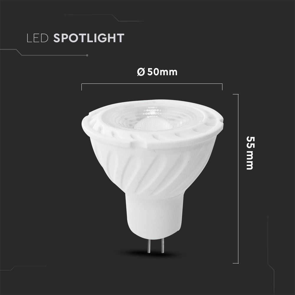 V-Tac 6,5W LED spotpære - Samsung LED chip, 12V, MR16 / GU5.3 - Erstatning for 55W, 450lm, RA80, 5 års garanti