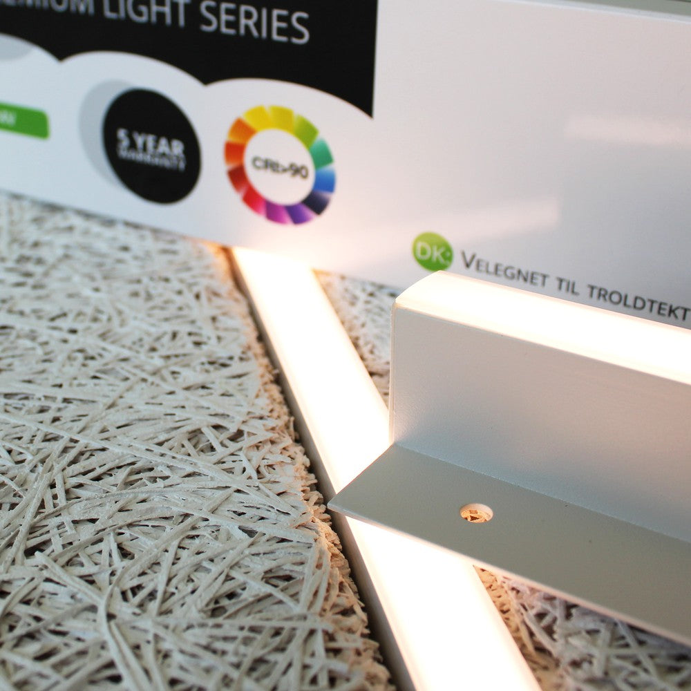 Troldtekt LED dæmpbar skinnesæt 4x120 cm - Planforsænket, Fjernbetjening dæmpbar, Akustilight