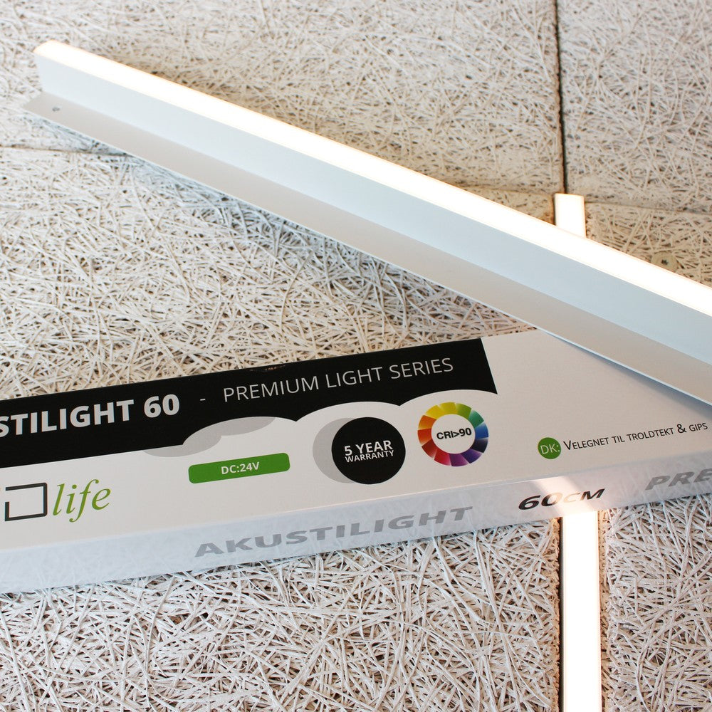 Troldtekt LED dæmpbar skinnesæt 4x120 cm - Planforsænket, Fjernbetjening dæmpbar, Akustilight